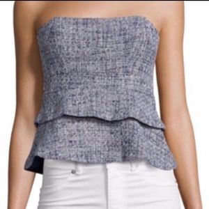 Lovers + Friends Blue Tweed Strapless Top